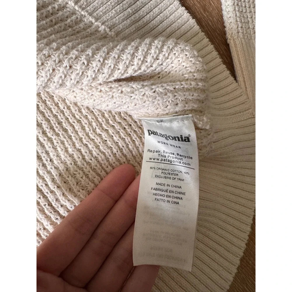 Patagonia Cream White Womens Ponderosa Pine Medium Knit‎ 1/4 Zip Sweater Size L